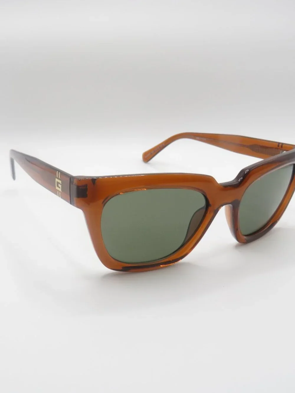Guess New GU00206 48N Shiny Transparent Brown/Green Square Sunglasses